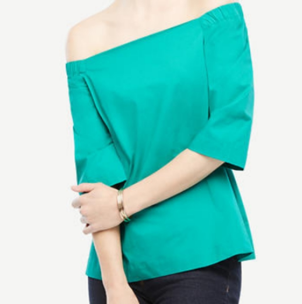 New Ann Taylor Off Shoulder Green Poplin Petite PM